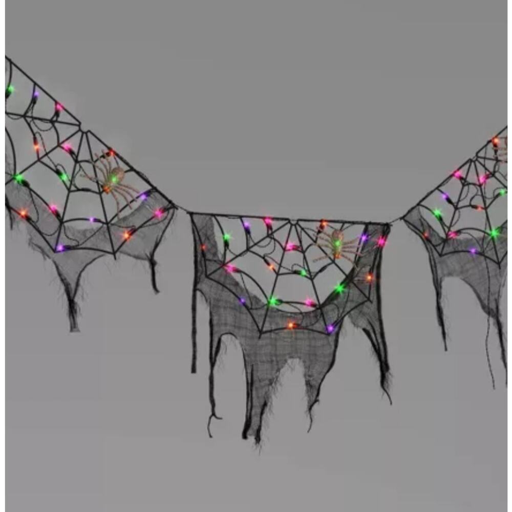 70" LED Lit Spider Webs with Gauze Halloween Decoration - Picture 3 of 5